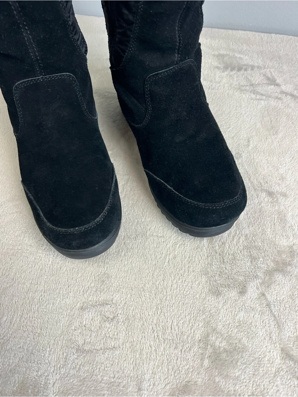 Lands' End Sophia Tall Winter Snow Boots Black Suede Faux Fur Size 8.5